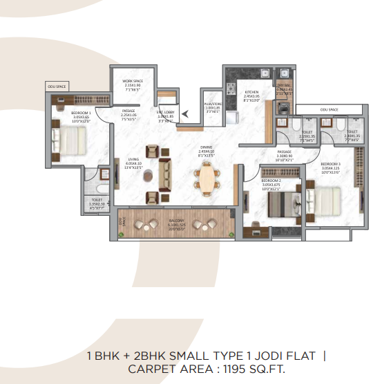 Jodi | 1195 sq.ft. Floor Plan